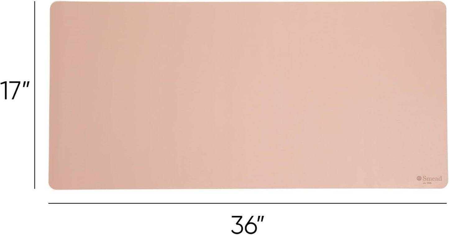 Smead Desk Pad, Vegan Leather Desk Mat with Non-Slip Faux Suede Backing, Perfect Desk Organizer for Office Decor, 36” x 17” Large, Dusty Rose (64829)