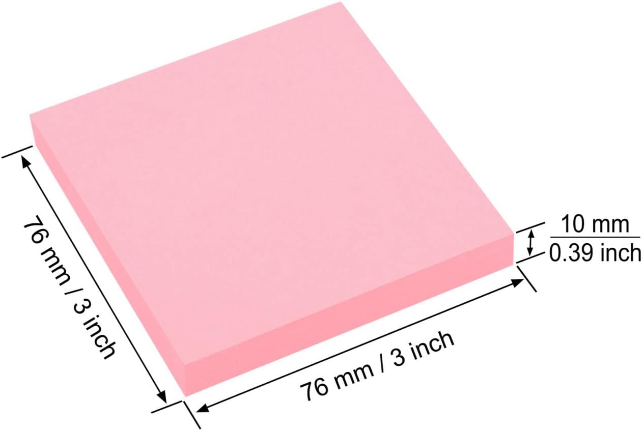 ZCZN 400 Sheets Pop-up Sticky Notes, 3 x 3 Inches, 4 Pads Bright Color Self-Stick Notes, 100 Sheets/Pad, Pink