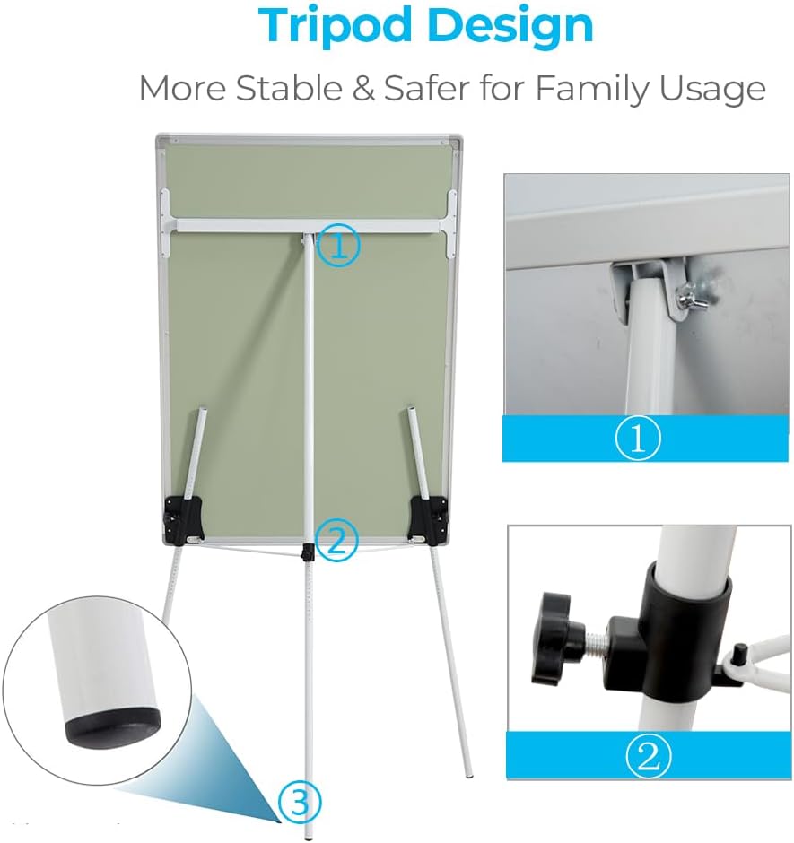 Whiteboard Easel 36" x 24" Height Adjustable, Magnetic Dry Erase Board with Tripod Stand, Portable Presentation Easel Includes Flip Chart Paper Pad (25 Sheets), Magnets & Eraser