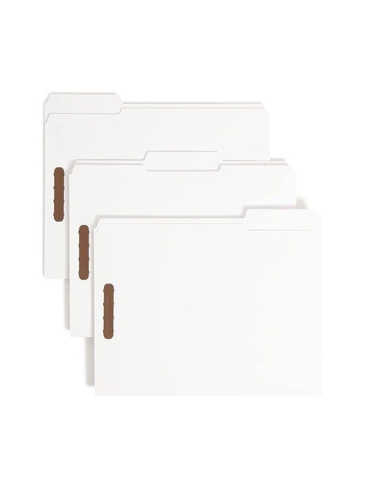 Smead Fastener File Folders, 50 Count, White, Reinforced 1/3-Cut Tabs, 2 Fasteners, Letter Size (12840)