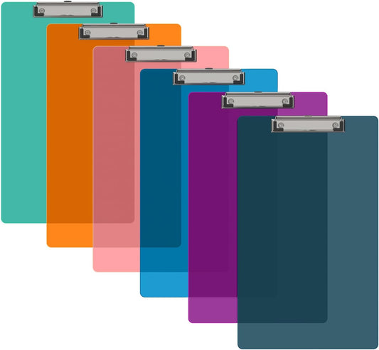 Legal Size Clipboard Set of 6, 8.5 x 14 Colored Plastic Long Clip Board with Low Profile Clip, 9 x 15 in, Suitable for Legal Lawers and Business, School & Office Supplies