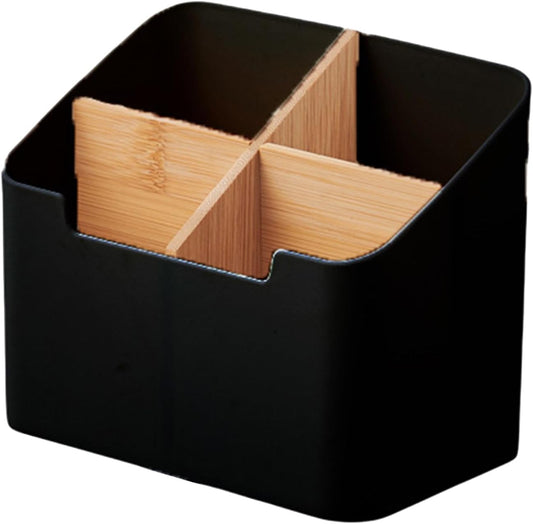 Remote Caddy Organizer - 4-Divided Desktop Holder, Compact Storage Tray, Multi Slot Utility Box | Perfect Remotes Pens Cosmetics Brushes Phones Tableside Livingrooms Bedrooms Workspaces Home Arrangeme