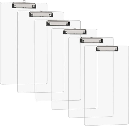 Legal Size Clipboard Set of 6, 8.5 x 14 Clear Plastic Long Clip Board with Low Profile Clip, 9 x 15 in, Suitable for Legal Lawers and Business, School & Office Supplies