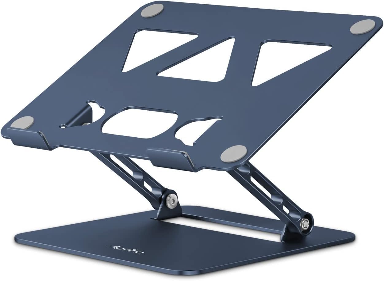 Adjustable Laptop Stand for Desk,Portable Laptop Stand Holder and Riser,Foldable Aluminum Notebook Computer Stands for MacBook Air Pro HP Lenovo Dell Samsung Chromebook, 10-15.6 inch,Navy Blue