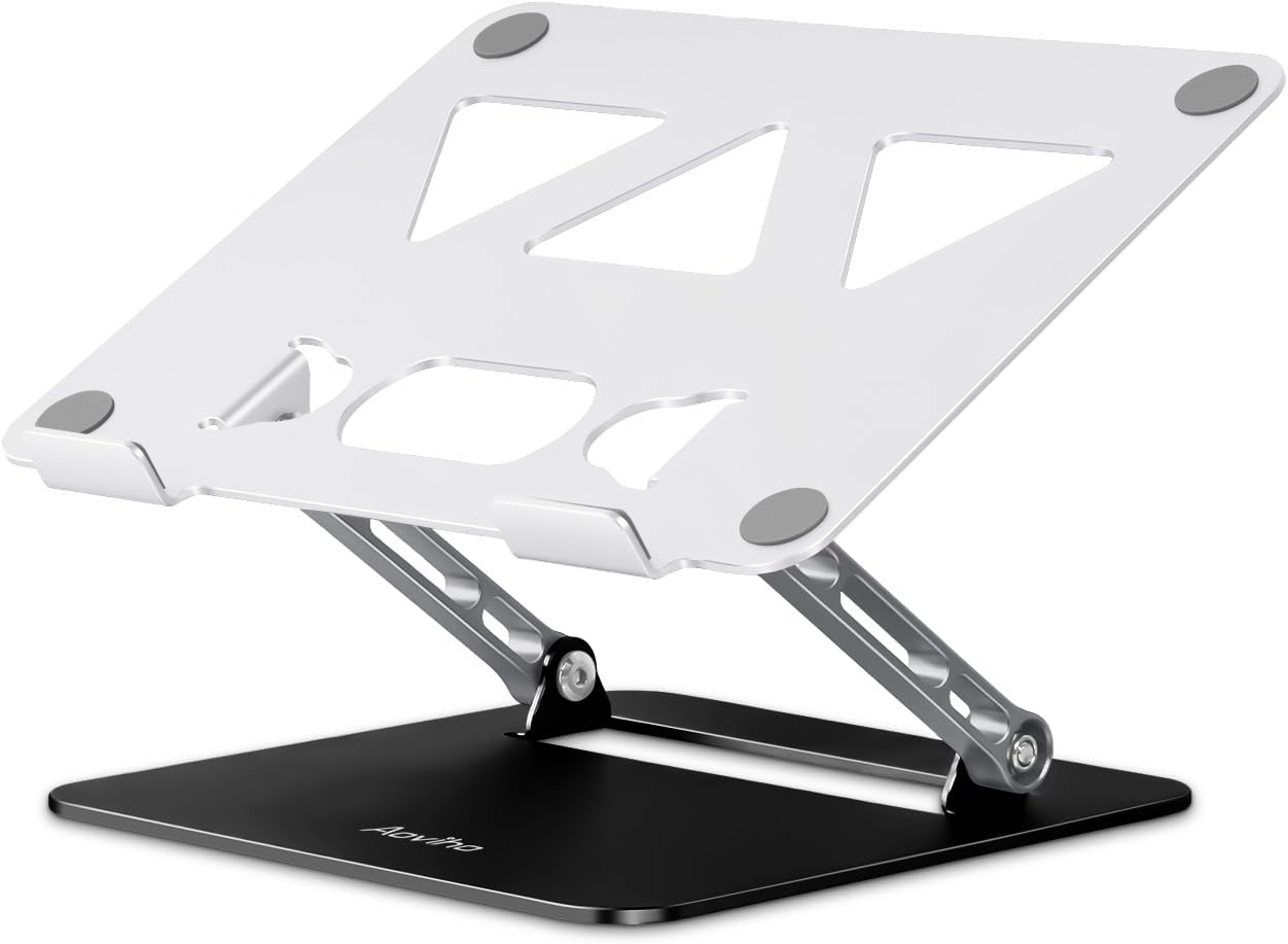 Adjustable Laptop Stand for Desk,Portable Laptop Stand Holder and Riser,Foldable Aluminum Notebook Computer Stands for MacBook Air Pro HP Lenovo Dell Samsung, 10-15.6 inch (Silver-Gray-Black)