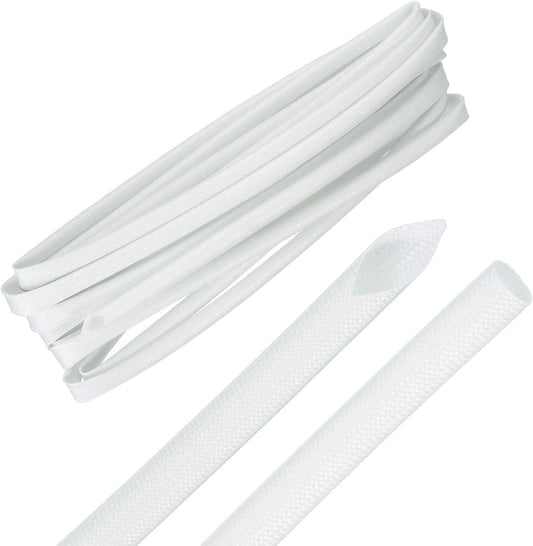 MECCANIXITY 20ft Braided Cable Sleeve, 9/32" ID 200C High Temperature 1500V Fiberglass Wire Insulation Cord Protector Organizer Wires Management for Motor Engine Fuel Line, White