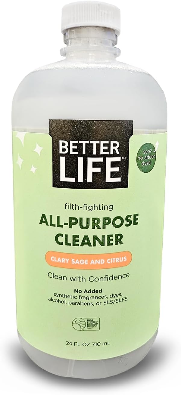 Better Life All Purpose Cleaner - Plant Based Home and Kitchen Cleaning Spray for Glass, Countertops, Appliances, Upholstery & More - Multi-surface Spray Cleaner - 24oz Clary Sage & Citrus