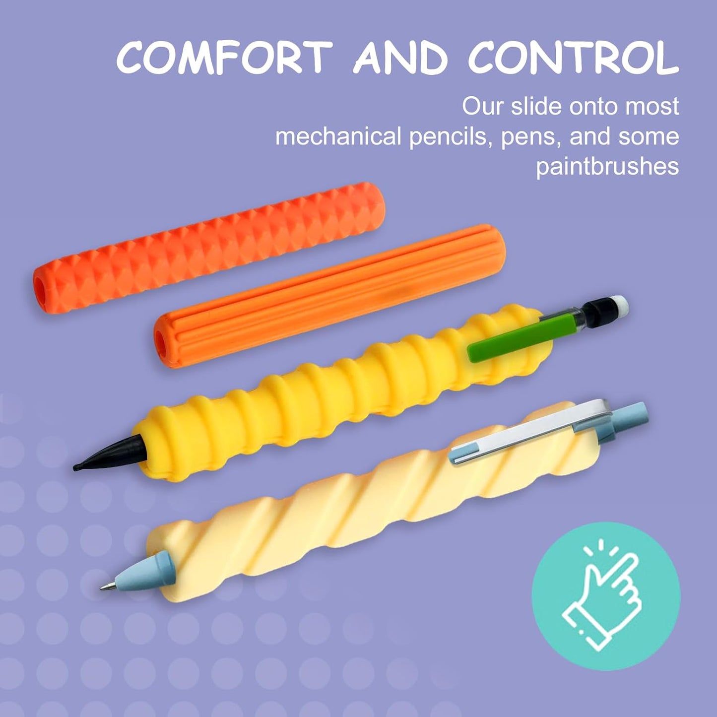 Pencil Grips, 4-Pack Textured Silicone Sleeves for Mechanical Pencils, Sensory Fidget ADHD Tool for Kids and Adults, Quiet Fidget Tools for Classroom Focus, Anxiety Relief (Yellow)
