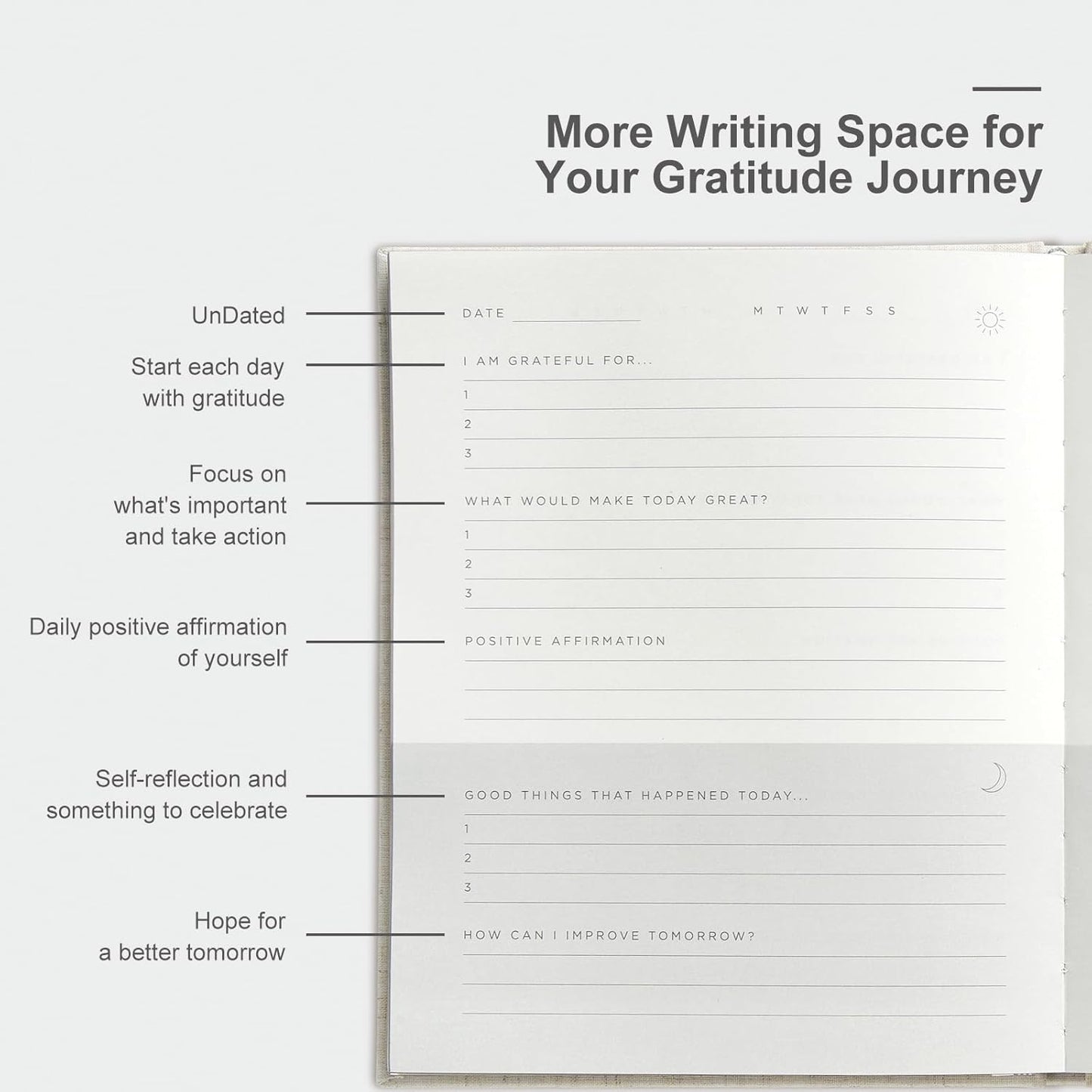 &And Per Se Gratitude Journal – Five Minutes a Day to Cultivate Mindfulness, Happiness, Affirmations & Self-Reflection – Undated Daily Gratitude Journal for Women & Men (Black)