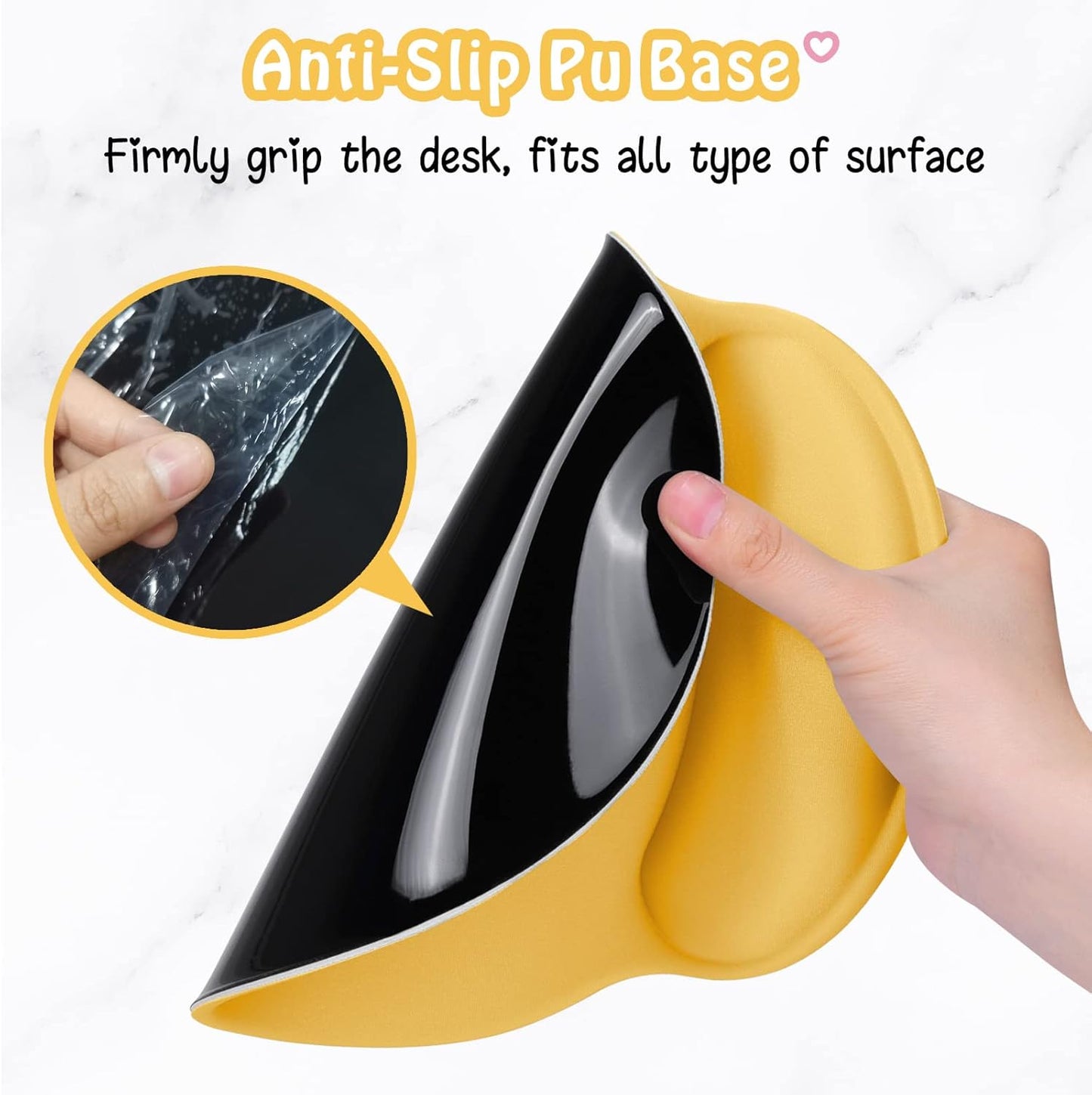 Hsurbtra Ergonomic Mouse Pad with Wrist Rest Support, Gel Mouse Pads with Non-Slip PU Base, Pain Relief Memory Foam Computer Mat, Cute Office Supplies Desk Decro Accessories, Apricot Yellow