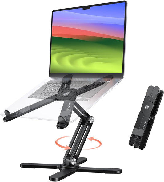 OMOTON 360° Rotating Laptop Stand Riser for Desk, Ergonomic Foldable Computer Stand Adjustable Height Angles for Collaborative Work, Easy Storage Fit Macbooks,All Laptops up to 16 inches, Black