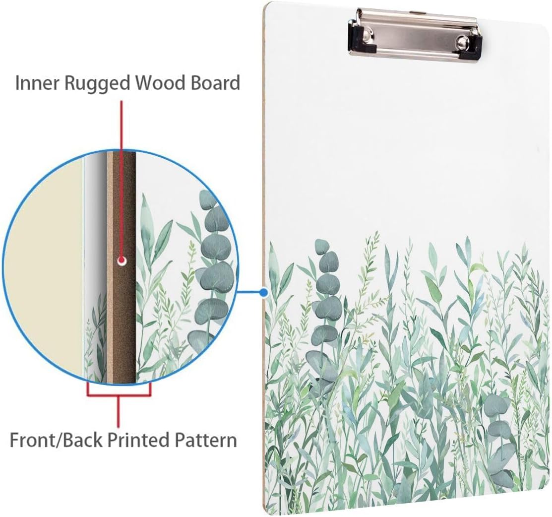 Britimes Clipboard Decorative Office School Hardboard Wood Nursing Clip Board and Pull for Standard A4 Letter Size Summer Mint Green Plant Tree 12.6" X 8.9"