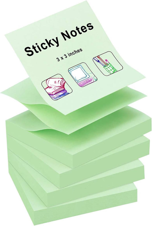 ZCZN 400 Sheets Pop-up Sticky Notes, 3 x 3 Inches, 4 Pads Bright Color Self-Stick Notes, 100 Sheets/Pad, Light Green