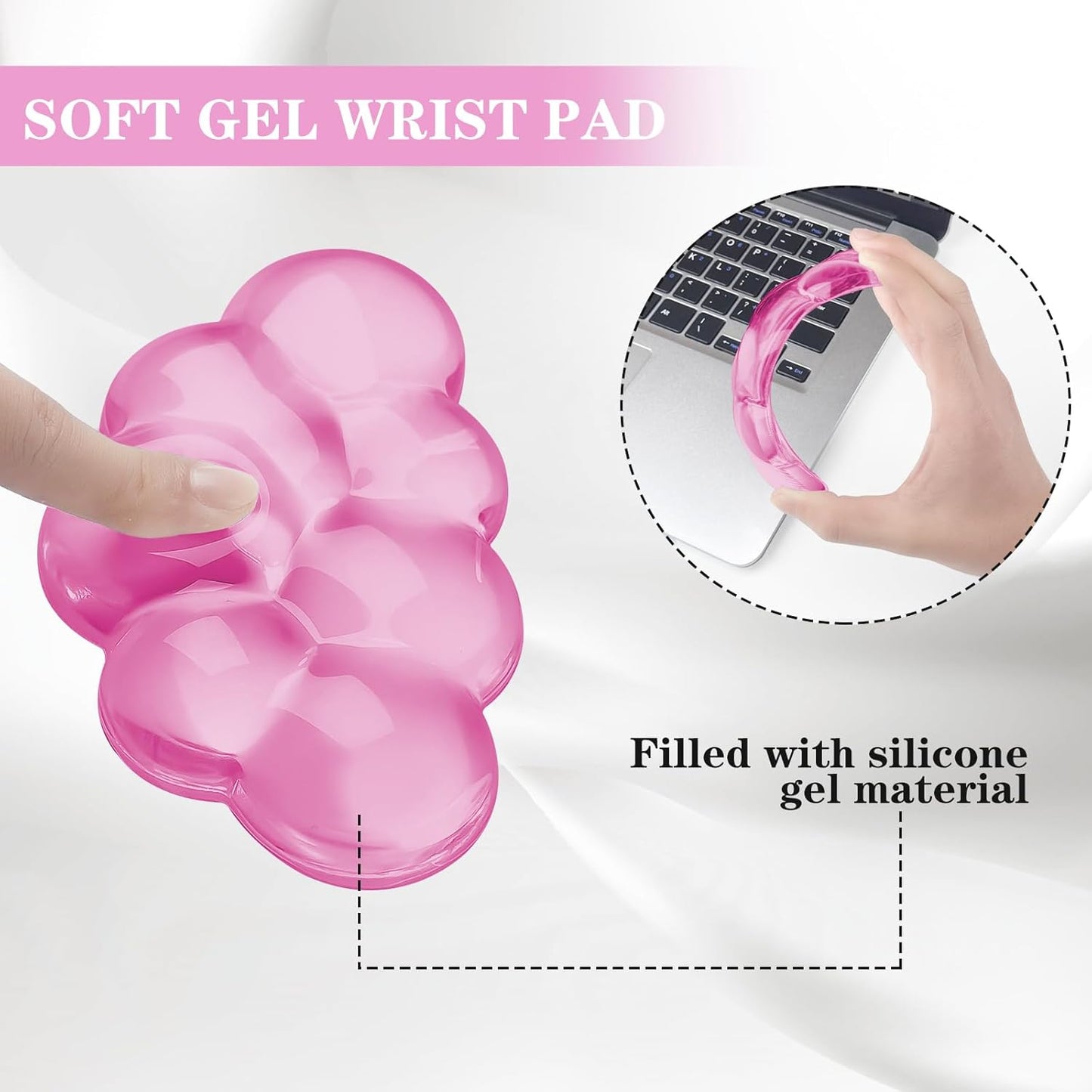 Gel Cloud Mouse Wrist Rest, Cute Wrist Support and Arm Support for Mouse Rest Typing Pain Relief，Suitable for Office/Computer/Laptop/Gaming (Transparent Pink)