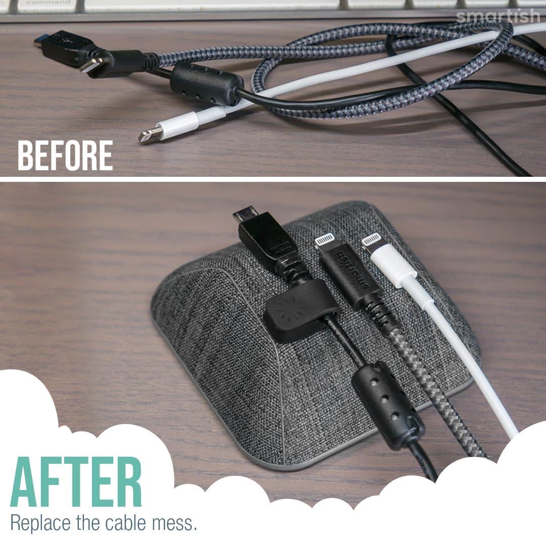 Smartish® Magnetic Cord Holder - Cable Wrangler Organizer Stocking Stuffer with Magnet Clips for Charger Management on Desktop, Nightstand for USB-C + Lightning - No 2 Pencil Gray