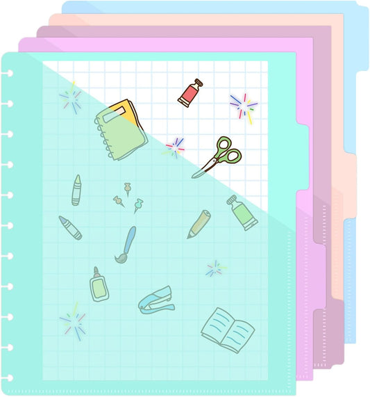 5 Pcs Letter Size Discbound Pocket Dividers with Tabs and Pockets 11" x 8.5" Notebook Planner Disc Binder Dividers Discbound Notebook Divider Paper Disc Notebooks Discbounds Plastic Divider for Office