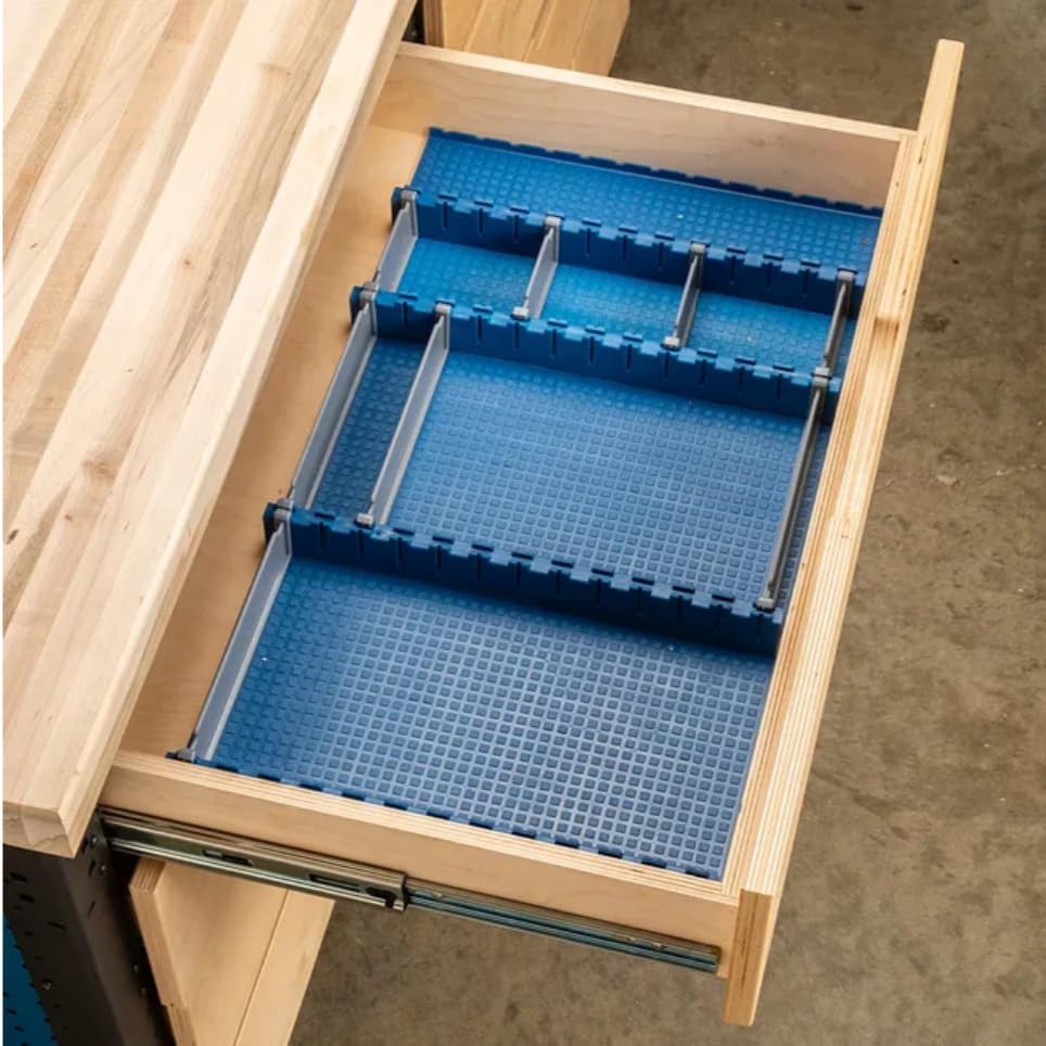 Lock-Align Drawer Organizer System 13 Piece Starter Kit - Trays, Organizer Bins & Dividers for Storage Drawers - Easy-to-Cut Synthetic Rubber Shop, Home, Office Organizer Trays Fits All Size Drawers
