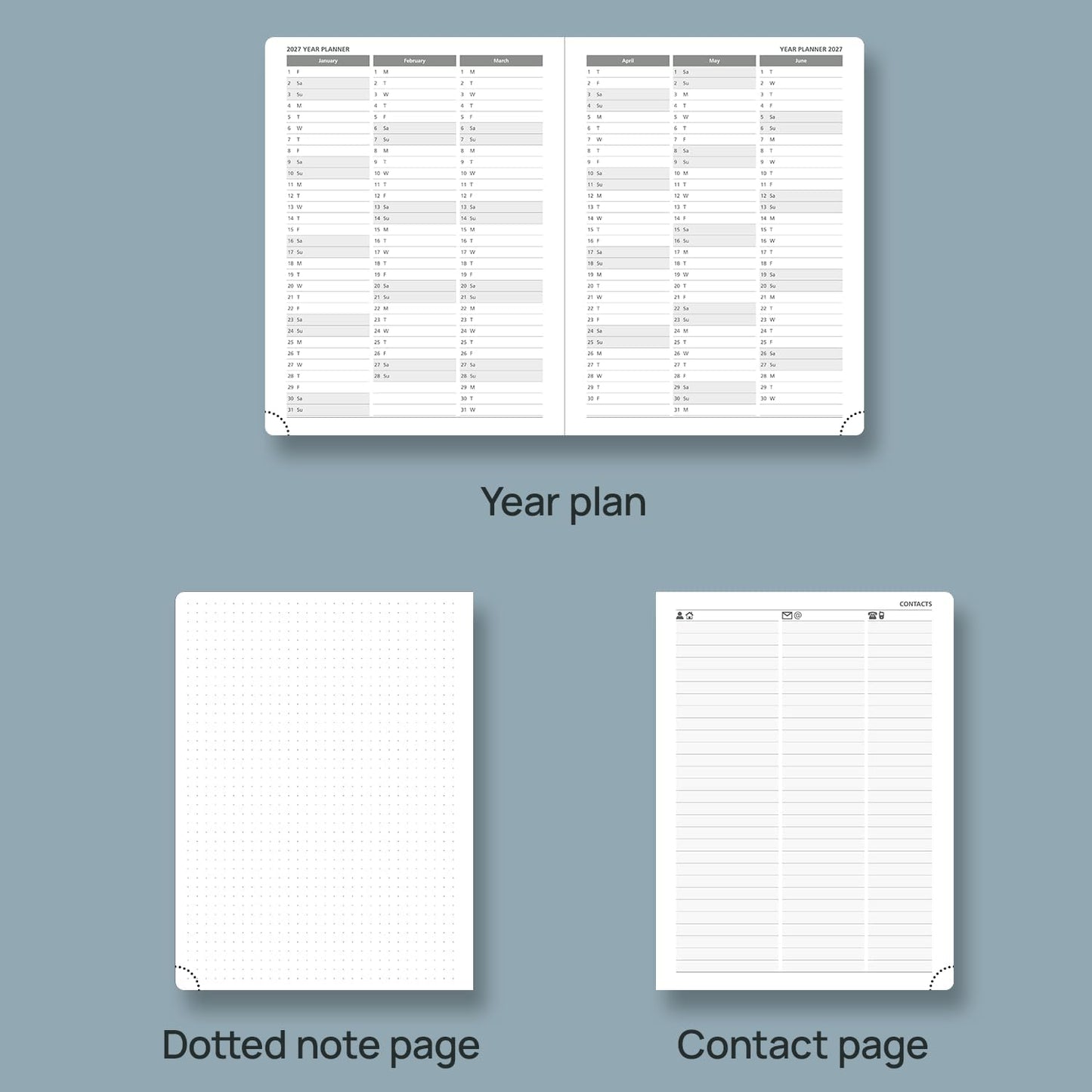 POPRUN 2026 Weekly & Monthly Planner Calendar, 6.75" x 8.75" Medium, Horizontal Layout with Lined Sections, Jan. 2026 - Dec. 2026, Leather Hardcover, 100GSM Paper, Inner Pocket - Army Green