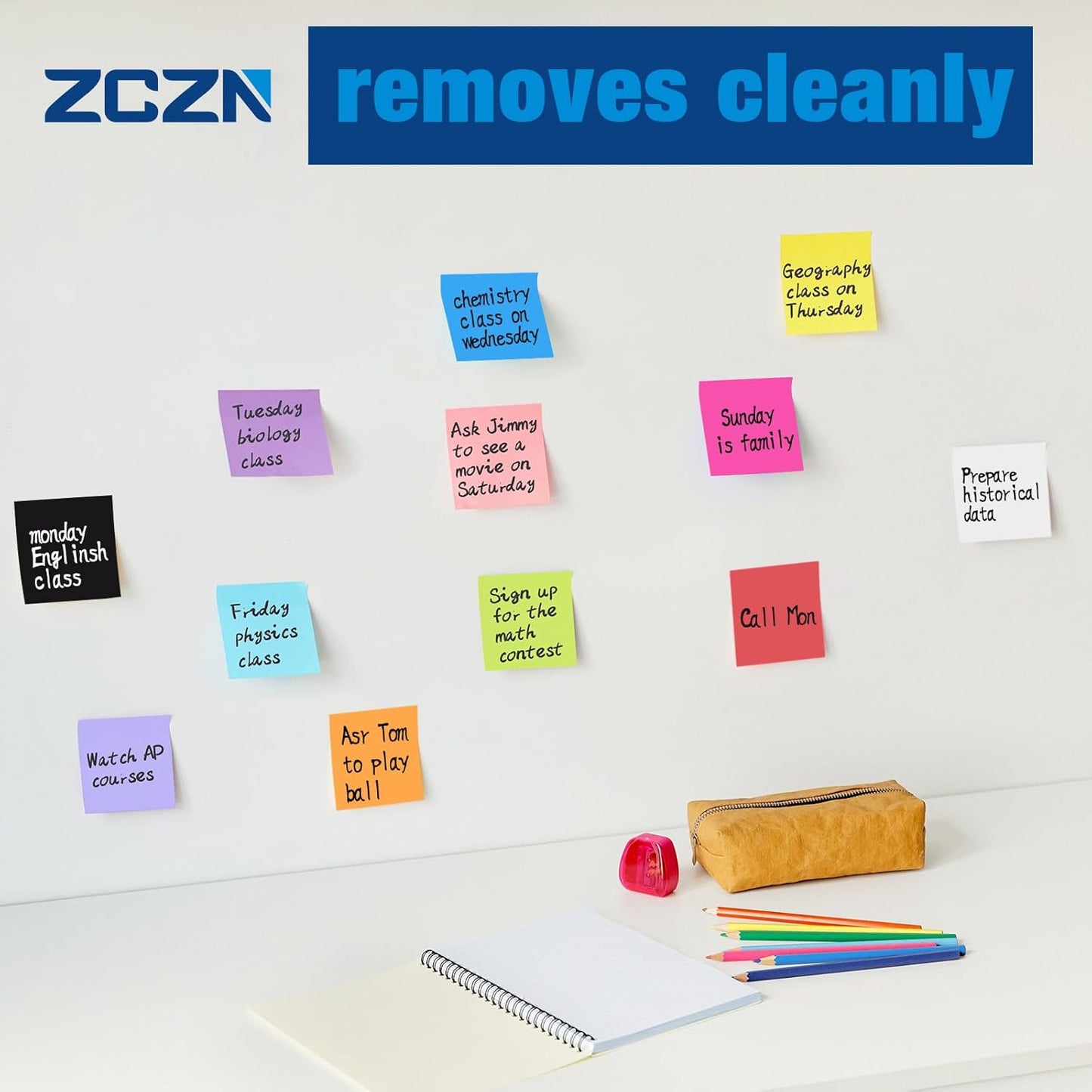 ZCZN 400 Sheets Pop-up Sticky Notes, 3 x 3 Inches, 4 Pads Bright Color Self-Stick Notes, 100 Sheets/Pad, Light Blue