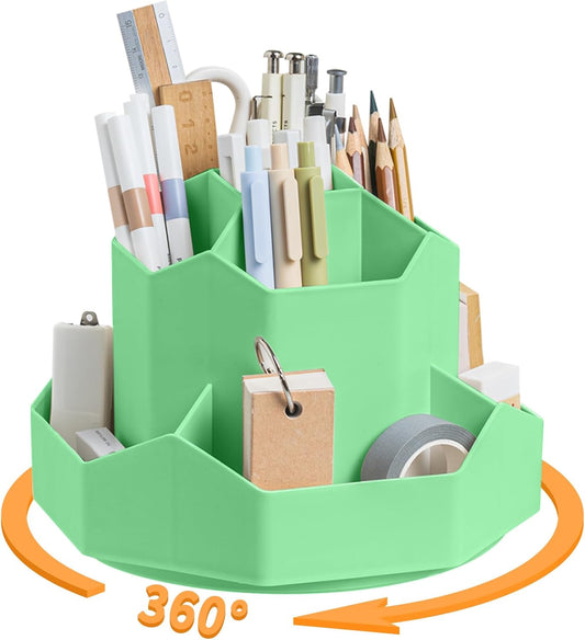 Pencil Pen Holder for Desk,9 Slots 360 Degree Rotating Desk Organizers,Desktop Storage Stationery Supplies Organizer, Cute Pencil Cup Pot For Office, School, Home(Green)