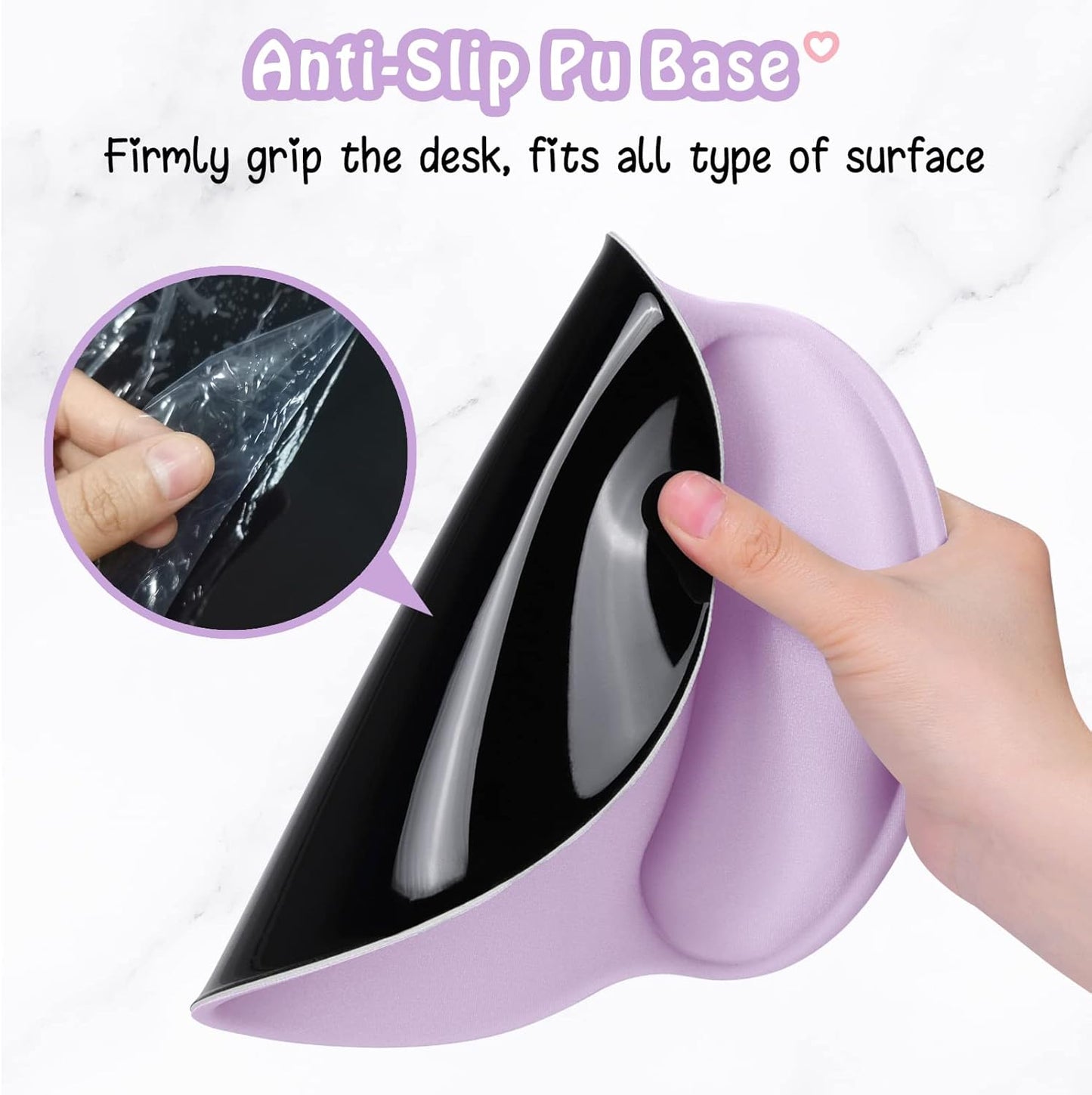 Hsurbtra Ergonomic Mouse Pad with Wrist Rest Support, Gel Mouse Pads with Non-Slip PU Base, Pain Relief Memory Foam Computer Mat, Cute Office Supplies Desk Decro Accessories, Vanilla Purple