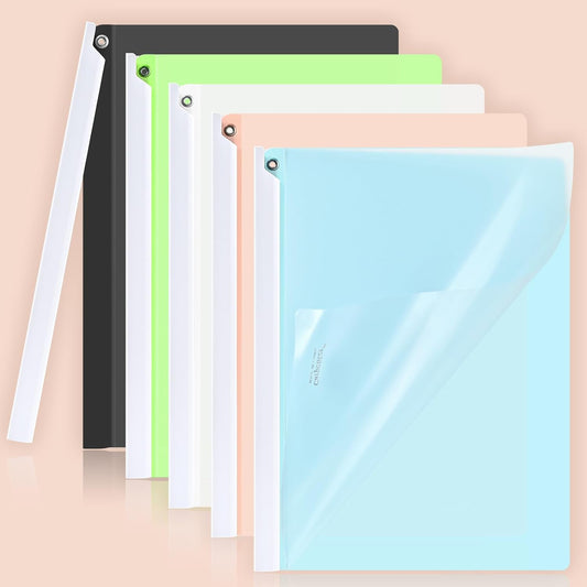 BAYTORY Clear Report Covers with Swing Clip, Plastic Folders for A4 and Letter Size Paper, 5 Pack Clear Front Presentation Binder for School Business, 40 Sheet Capacity/Pack (Morandi)
