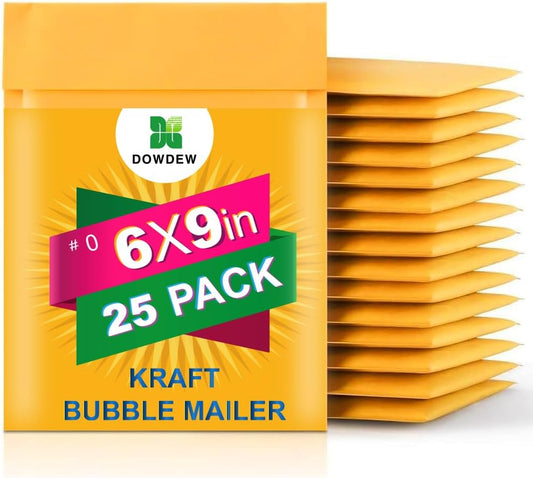 Kraft Bubble Mailers [25 Pack] Shipping Mailing Packing Padded Envelopes #0 (6" x 9")