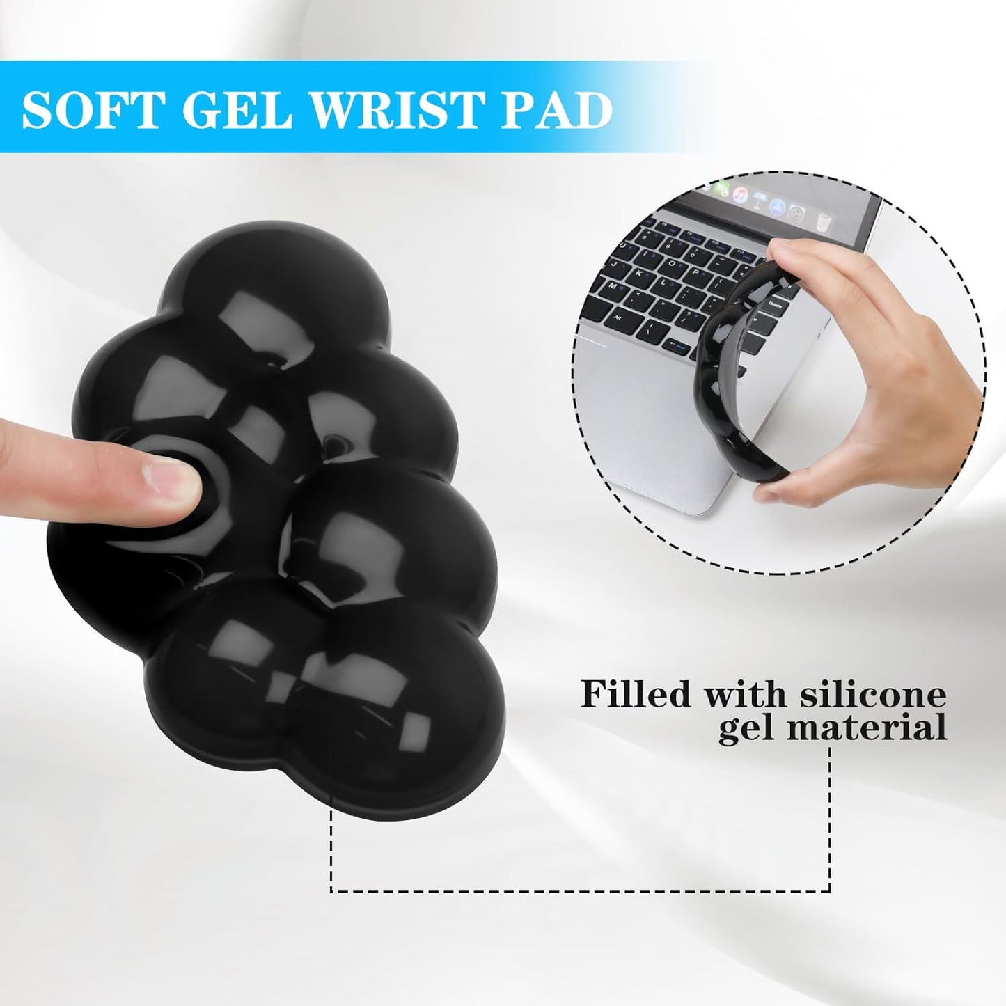 Gel Cloud Mouse Wrist Rest, Cute Wrist Support and Arm Support for Mouse Rest Typing Pain Relief，Suitable for Office/Computer/Laptop/Gaming (Transparent Black)