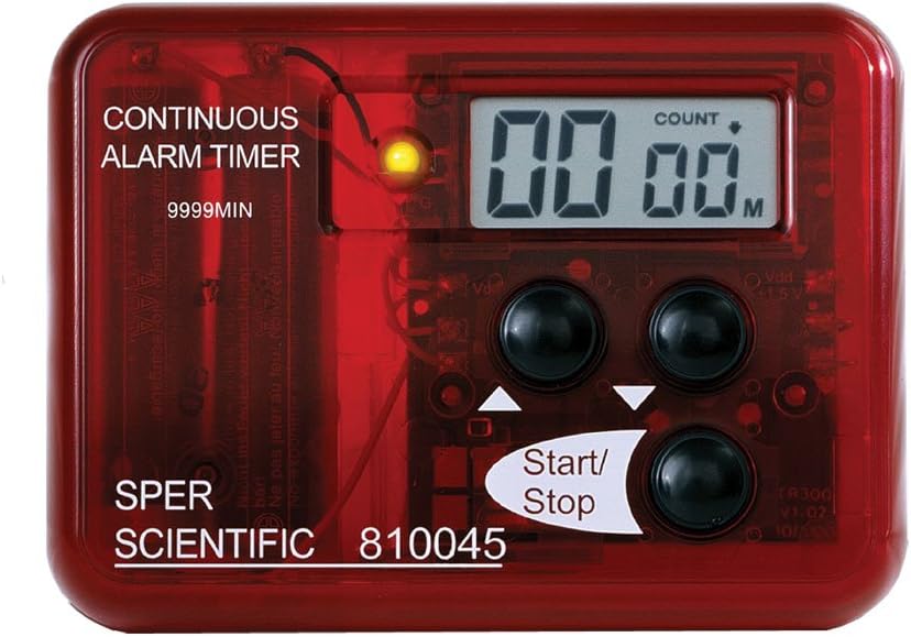 Sper Scientific Continuous Alarm Timer with Count Up Count Down & Visual Indicator 810045 - Bright LED Alarm & 9999-Minute Range - Portable Design for Cooking, Experiments, Fitness & More