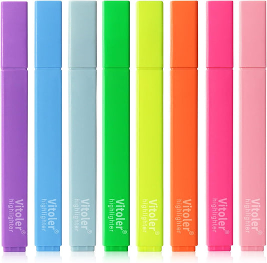 Vitoler Highlighters Assorted Colors,8pcs Chisel Tip Highlighters, High lighters No Bleed for Office Supplies