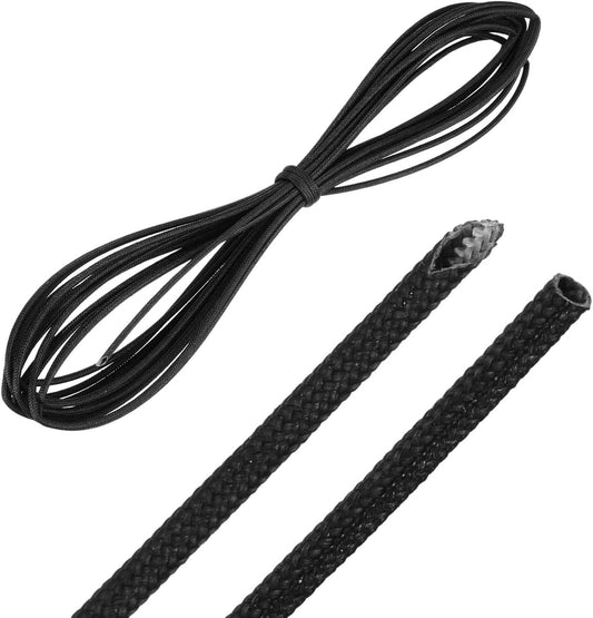 MECCANIXITY 20ft Braided Cable Sleeve, 1/32" ID 200C High Temperature 1500V Fiberglass Wire Insulation Cord Protector Organizer Wires Management for Motor Engine Fuel Line, Black