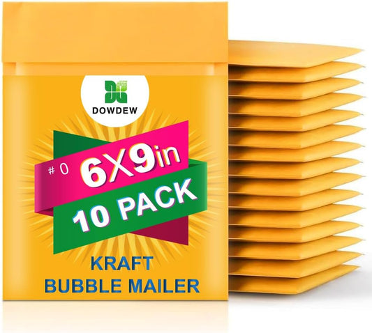 Kraft Bubble Mailers [10 Pack] Shipping Mailing Packing Padded Envelopes #0 (6" x 9")