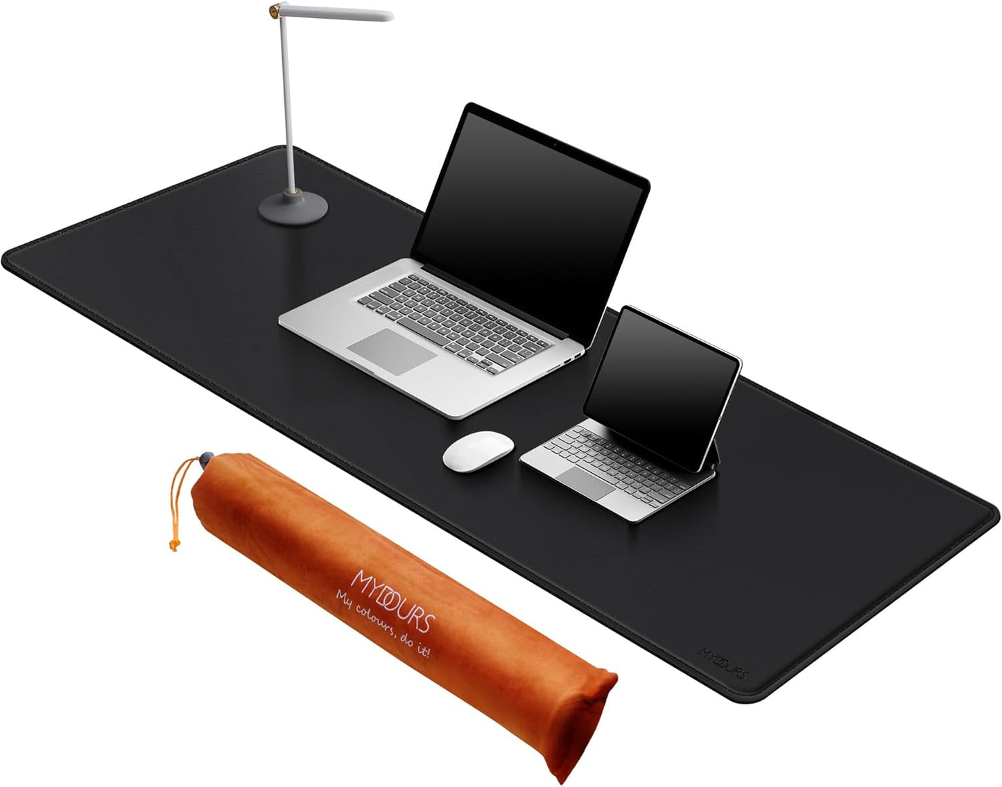 Mydours Ultra-Long 51.2" x 15.7" PU Leather Desk Pad with Non-Slip Suede Base, Waterproof Workstation Mat, Black - Full Desk Protection for Multiple Devices, Ideal for Professionals and Gamers