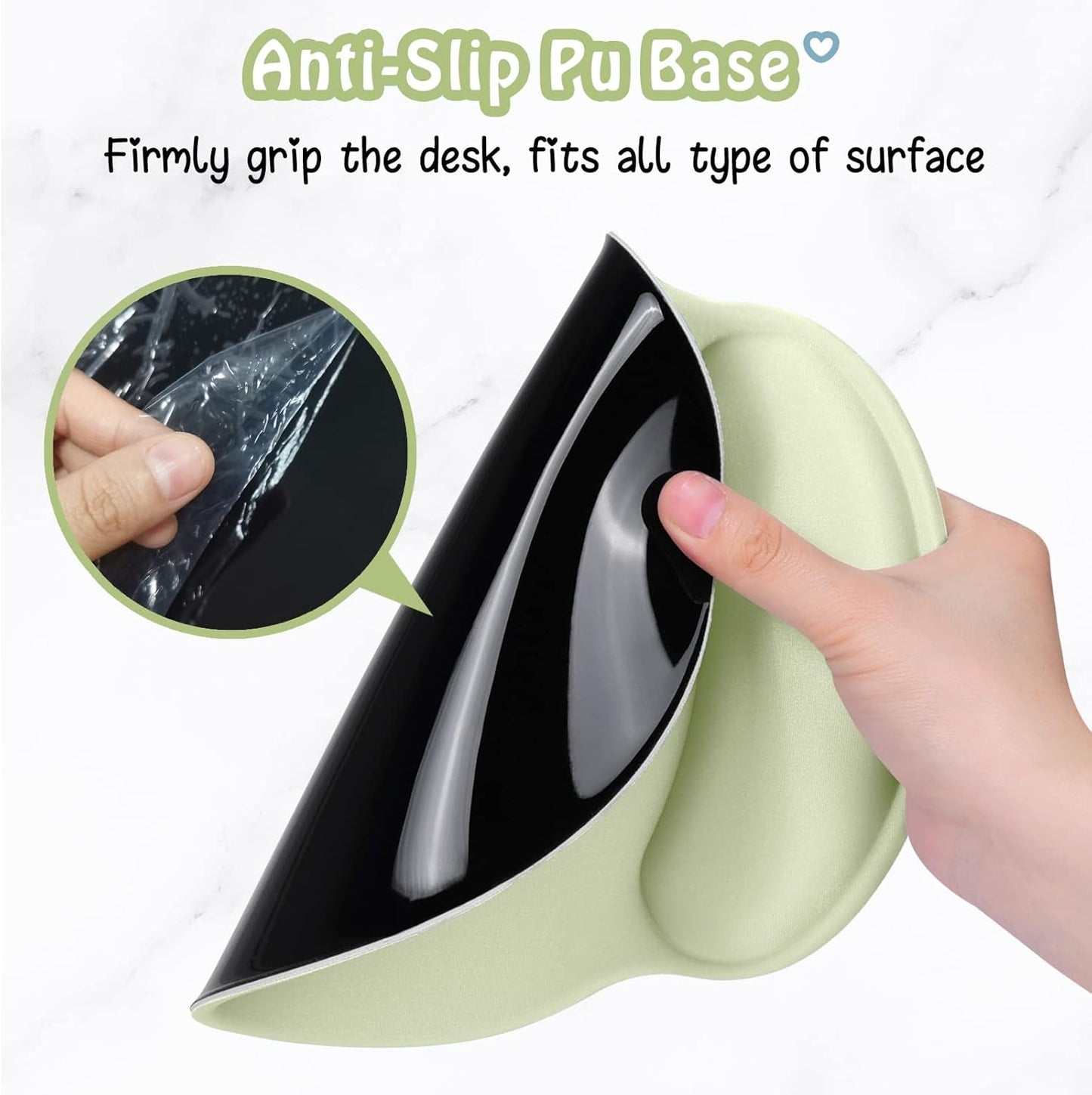 Hsurbtra Ergonomic Mouse Pad with Wrist Rest Support, Gel Mouse Pads with Non-Slip PU Base, Pain Relief Memory Foam Computer Mat, Cute Office Supplies Desk Decro Accessories, Lake Green