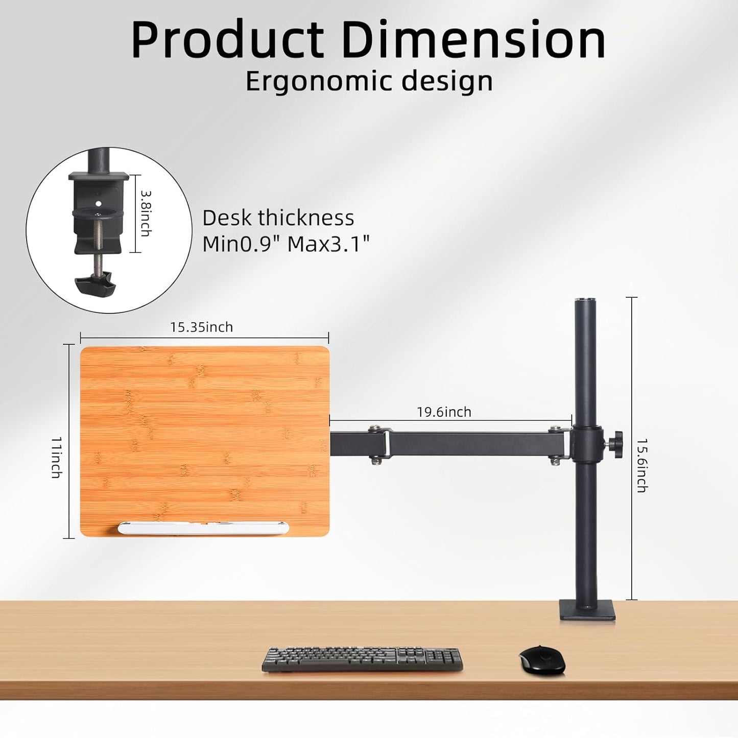 wishacc Premium Height Adjustable Book Stand - Clamp-On Tabletop Holder with Sturdy Page Clips | Aluminum Alloy & Wood Construction for Reading