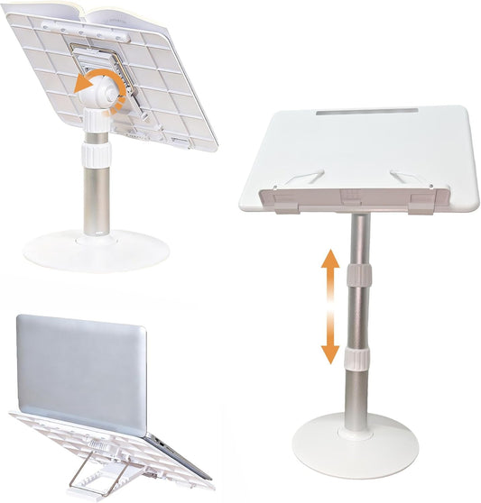 Book Stand for Reading Hands Free Height Adjustable,Laptop Stand for Desk,Ergonomic Cookbook Stand Recipe Book Holder with Elastic Page Clips for Magazines, Tablets