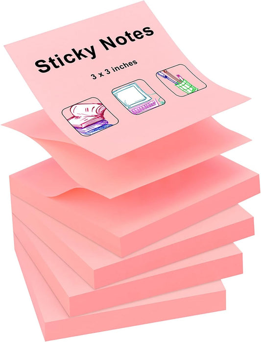 ZCZN 400 Sheets Pop-up Sticky Notes, 3 x 3 Inches, 4 Pads Bright Color Self-Stick Notes, 100 Sheets/Pad, Pink