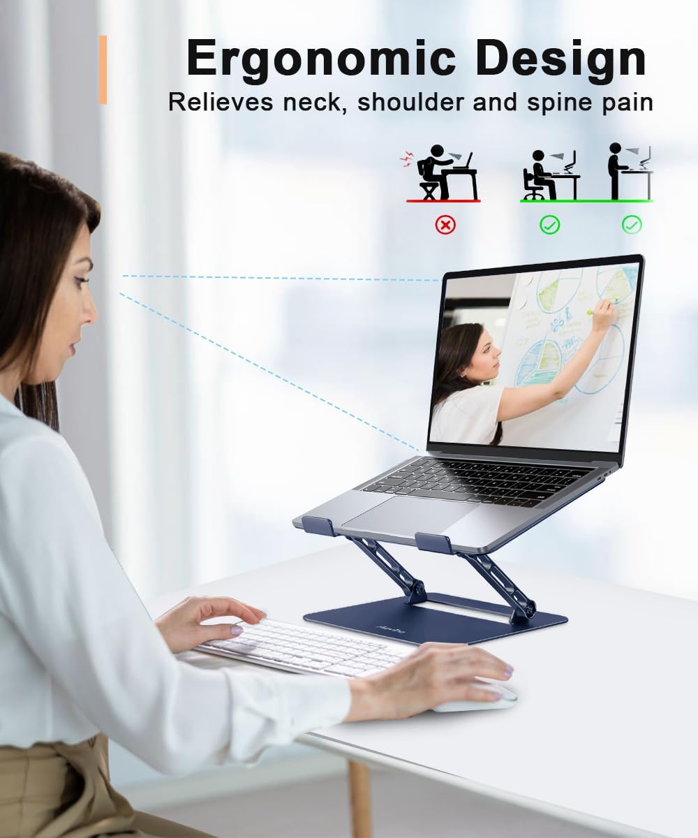 Adjustable Laptop Stand for Desk,Portable Laptop Stand Holder and Riser,Foldable Aluminum Notebook Computer Stands for MacBook Air Pro HP Lenovo Dell Samsung Chromebook, 10-15.6 inch,Navy Blue
