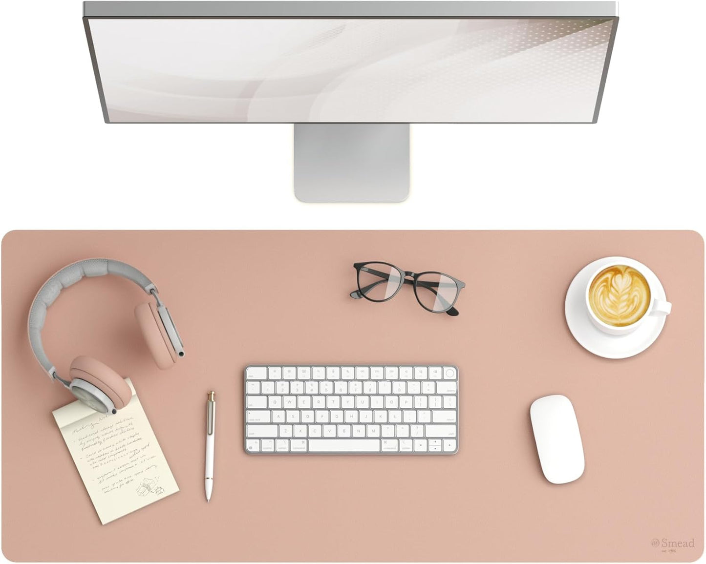 Smead Desk Pad, Vegan Leather Desk Mat with Non-Slip Faux Suede Backing, Perfect Desk Organizer for Office Decor, 36” x 17” Large, Dusty Rose (64829)