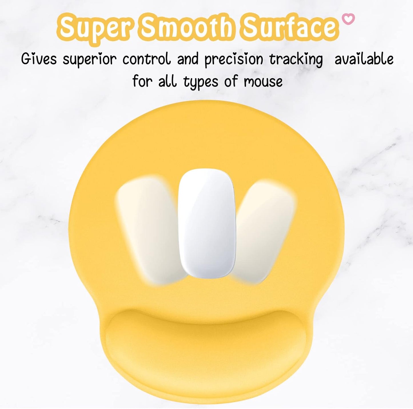 Hsurbtra Ergonomic Mouse Pad with Wrist Rest Support, Gel Mouse Pads with Non-Slip PU Base, Pain Relief Memory Foam Computer Mat, Cute Office Supplies Desk Decro Accessories, Apricot Yellow