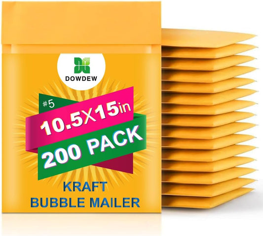 Kraft Bubble Mailers [200 Pack] Mailing Packing Envelopes #5 (10.5" x 15")
