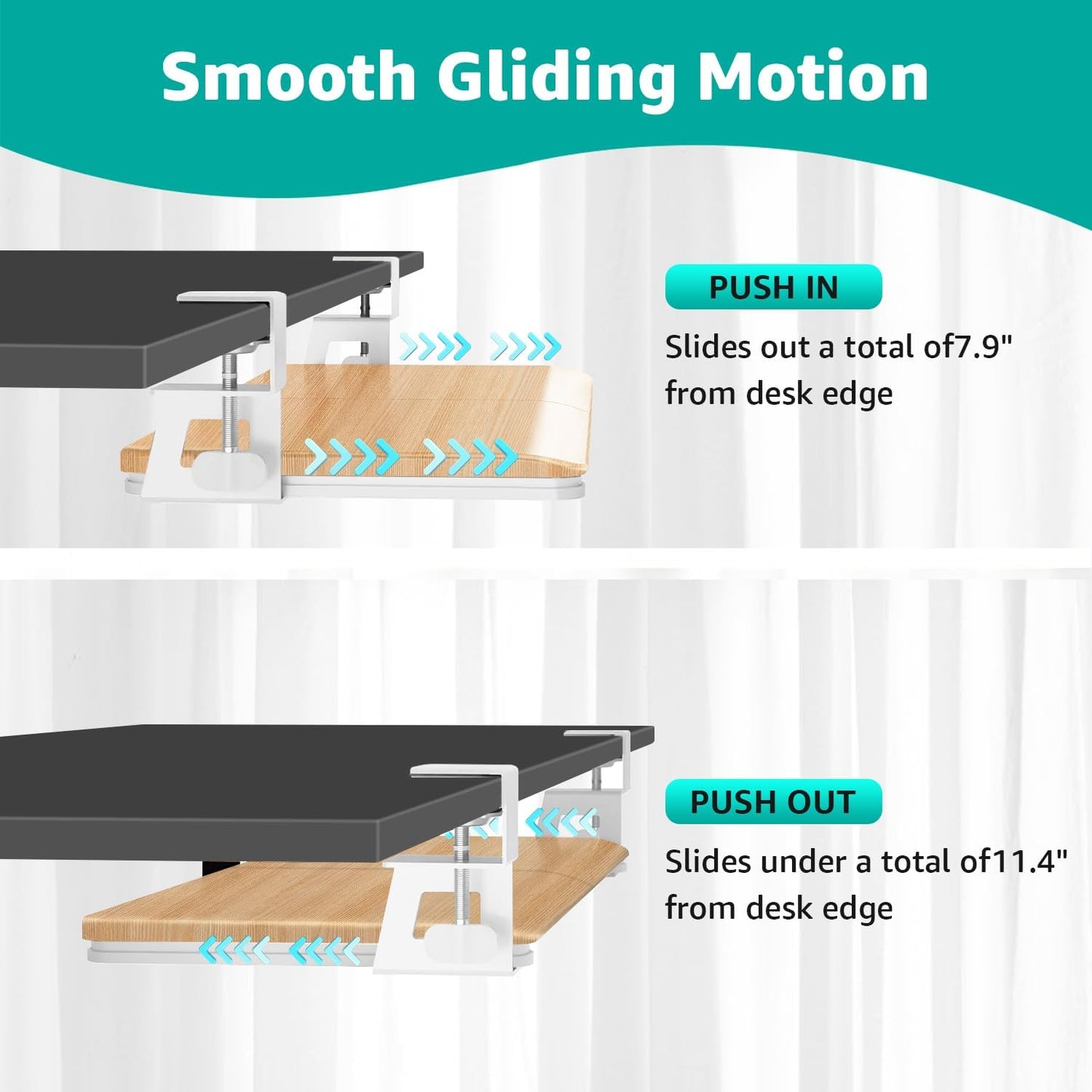 Desktop Keyboard Tray, Under Desk Pull Out, 25.6" X 11.8" Large Size Keyboard Tray with C-Clip Mount, Easy Installation, Computer Keyboard Stand, for Home Study and Office(Wood)