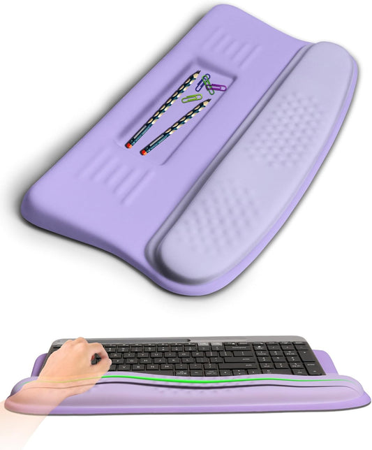Ergonomic Wave Wrist Rest with Keyboard Stand, Cushioned Palm Rest, Comfortable Integrated Memory Foam for Natural Typing and Relieve Wrist Pain, Purple Romance