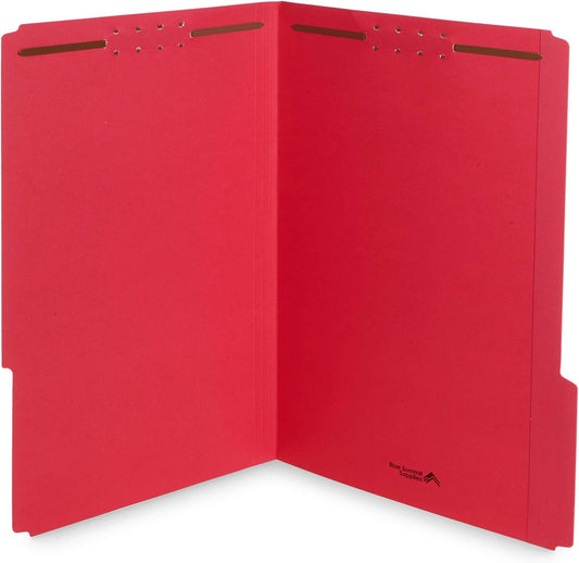Blue Summit Supplies Red Legal File Folders with Fasteners, Legal Size, 1/3 Cut Reinforced Tabs, Durable 2 Prongs, Designed to Organize Standard Medical or Law Files, 50 Pack