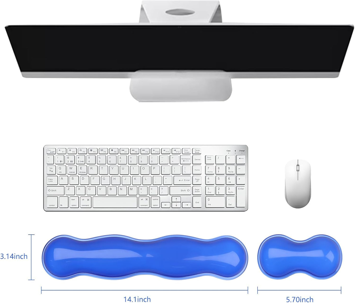 Gel Keyboard and Mouse Wrist Rest, Cute Wrist Support and Arm Support Keyboard Rest for Keyboard and Mouse Typing Pain Relief，Suitable for Office/Computer/Laptop/Gaming (Transparent Blue Set)