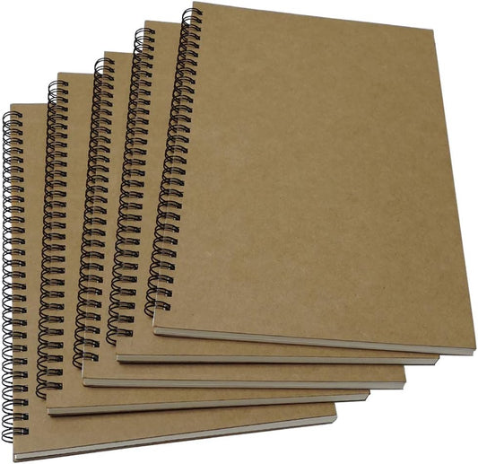 YUREE Spiral Notebook Lined, B5 Soft Cover Spiral Journal, 5 Notebooks Per Pack, 60 Sheets (120 Pages), 10.2" x 7.2", Brown