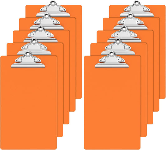 Legal Size Clipboard, Orange Plastic 8.5 x 14 Clip Board for Lawers, Heavy Duty Butterfly Clip, 9 x 15 in, Office & School Supply(Pack of 10)