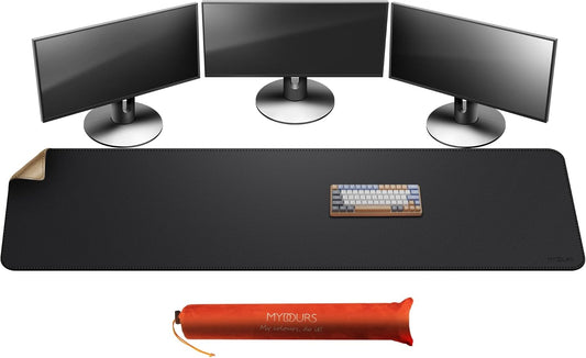 Mydours 70.9"x19.7" Black Desk Pad - Premium Dual-Sided PU Leather & Cork Design for Home and Office, Ultra-Wide Mouse Mat with Smooth Gaming Surface, Protects Desks from Heat, Ink & Liquid Spills