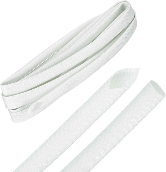 MECCANIXITY 10ft Braided Cable Sleeve, 1/2" ID 200C High Temperature 1500V Fiberglass Wire Insulation Cord Protector Organizer Wires Management for Motor Engine Fuel Line, White