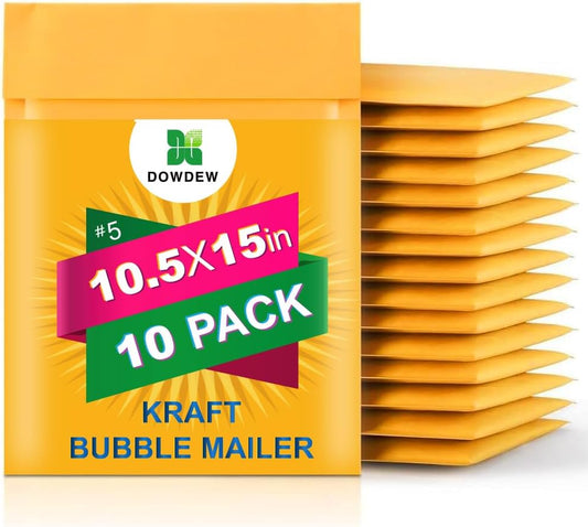 Kraft Bubble Mailers [10 Pack] Mailing Packing Envelopes #5 (10.5" x 15")